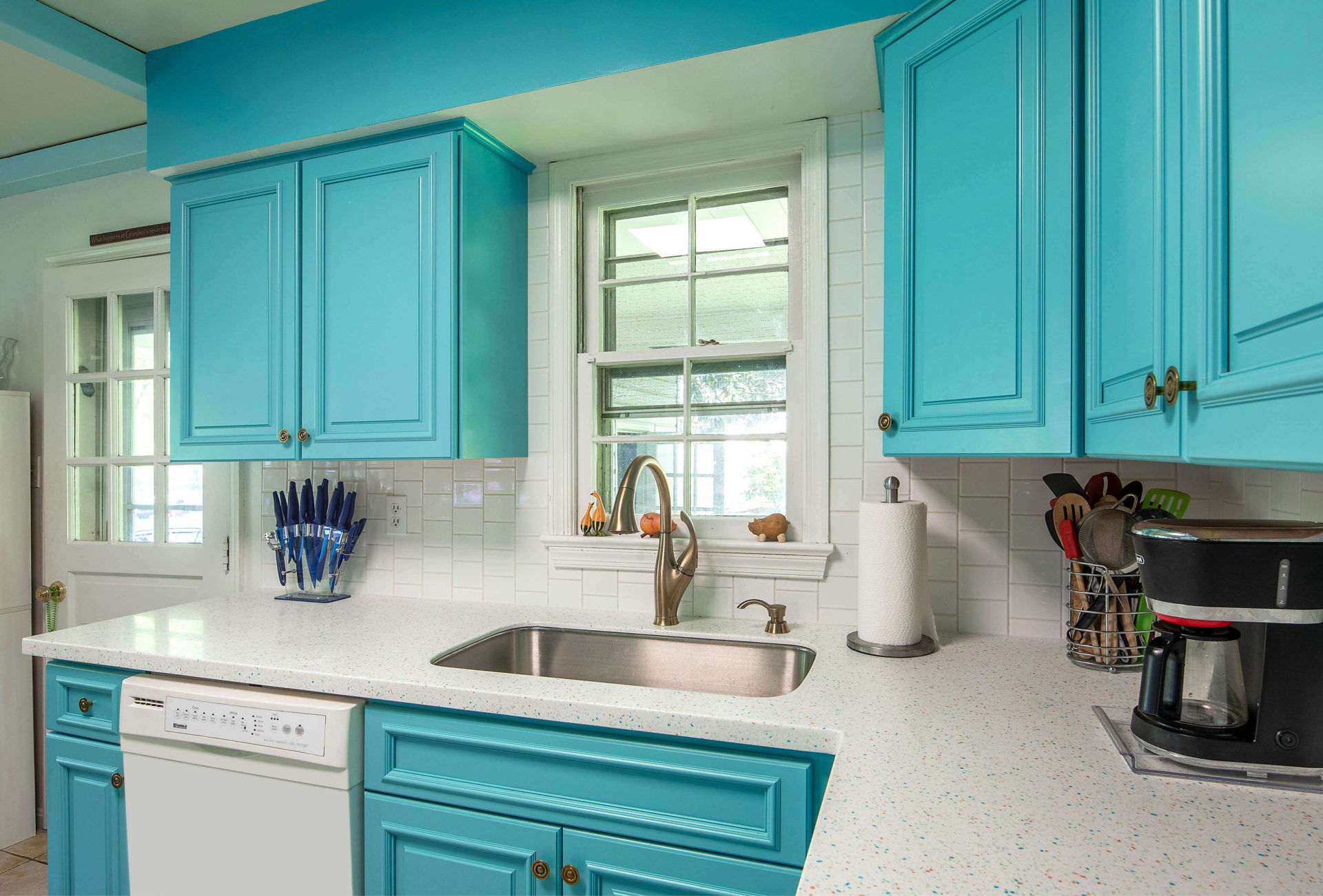 Blue-Green Kitchen with a Sea Glass Inspired Countertop in Rockville ...